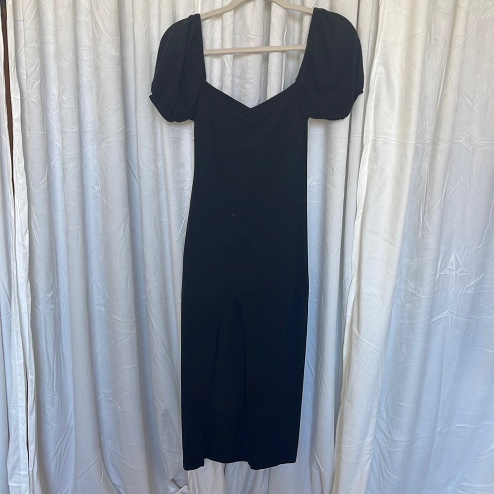 Puff sleeve midi dress with slit